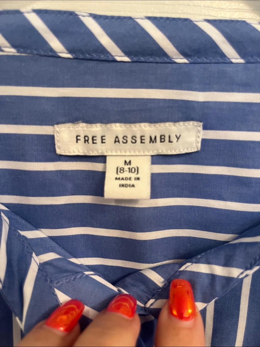 Striped Blue & White Midi Shirt Dress with Tie Waist - Picture 2 of 10